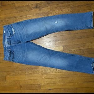 Blue jeans. Very slightly distressed.